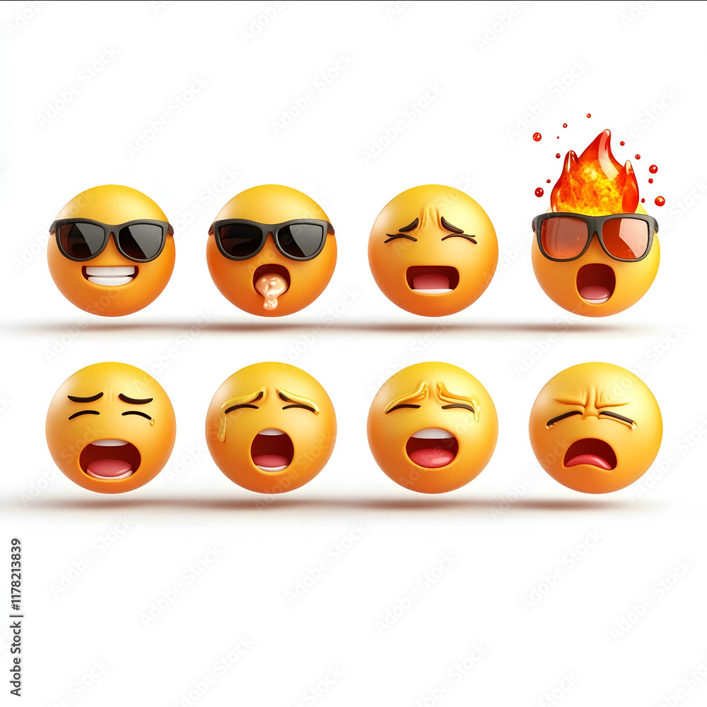 Wall mural a sequence of 6 emojistyle round faces showing different levels of spice reactions the first face is
