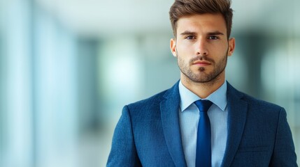 Fototapeta premium Confident Businessman in Professional Attire Standing Indoors in Modern Office Space