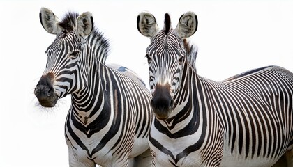 Naklejka premium a pair of zebras standing side by side showcasing their distinctive black and white stripes against a white isolated background