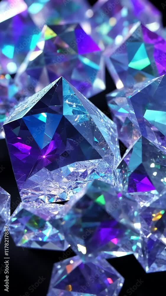 Poster various colorful crystals reflecting light on a dark surface create a mesmerizing visual display at 
