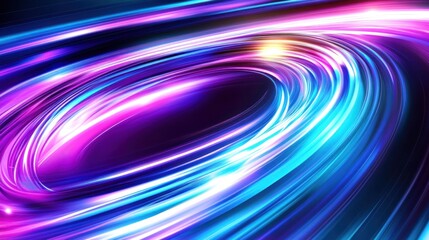 Vibrant neon swirl, light trails, dynamic energy flow.