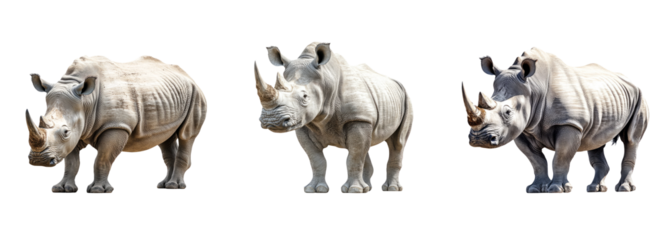 Realistic Three Rhinoceros on Transparent Background