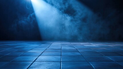 Mysterious Blue Stage with Smoke and Lighting