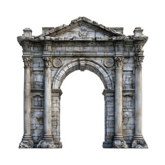 Interactive Projection Mapped Architecture Featuring an Ancient Arch with Clock Isolated on Transparent Background