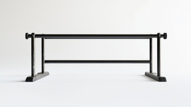 Minimalist black metal stand with two parallel bars.