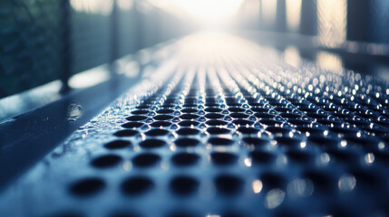 Fototapeta premium Abstract View of Metal Surface with Circular Holes in Soft Light