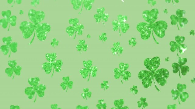 HELLO text over green shamrocks background, greeting animation