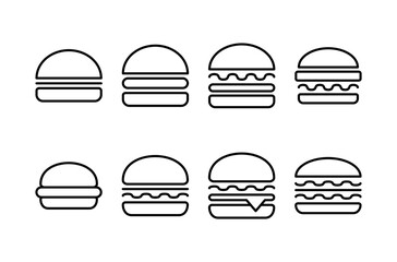 Hamburger icon vector isolated on white background. Burger and hamburger icon. Fast food vector icon