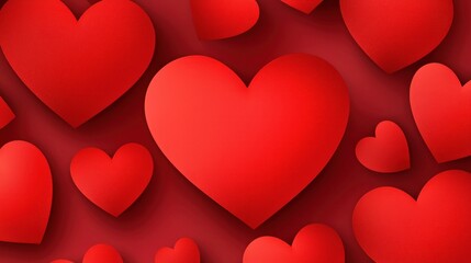 A vibrant pattern of red hearts on a deep red background.