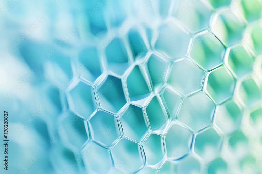 Wall mural hexagonal mesh abstract background with gradient blue and green tones, futuristic design element for