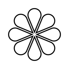 Flower diagram divided into 8 equal segments. Floral pie chart with eight petals isolated on white background. Template for data presentation. Vector graphic illustration.