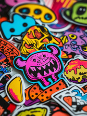 Colorful cartoon monster stickers collection.