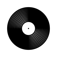 Black vinyl record icon. Long play music plate for gramophone isolated on white background. DJ techno party equipment. 70s 80s 90s discotheque nostalgia concept. Vector graphic illustration.