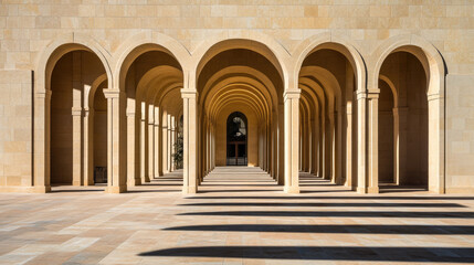 Serene Architectural Arches in Sunlit Courtyard with Shadows