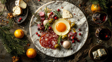 Festive Gourmet Charcuterie Plate with Quail Eggs