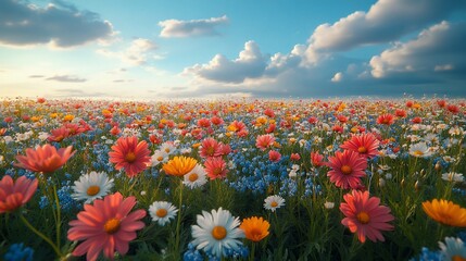 Fototapeta premium Vibrant wildflowers bloom in a sunlit field