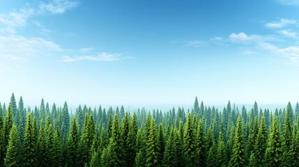 Naklejka premium Lush green forest under a clear blue sky.