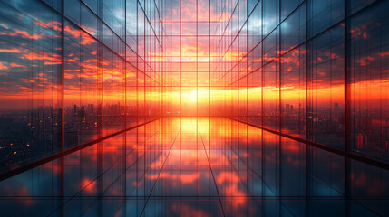 A captivating double exposure blends an abstract virtual technology hologram with an empty modern office, symbolizing innovation and progress in the digital realm

