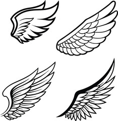 Angel wings vector set. Winged abstract emblems drawn with coloring page