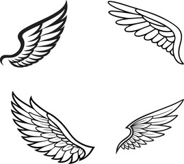 Angel wings vector set. Winged abstract emblems drawn with coloring page