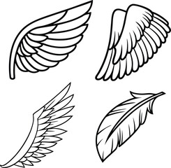 Angel wings vector set. Winged abstract emblems drawn with coloring page