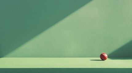 Red ball on green surface with sunlight.