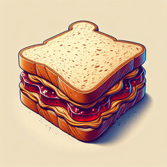 Delicious and sweet peanut butter and jelly (PB&J) sandwich