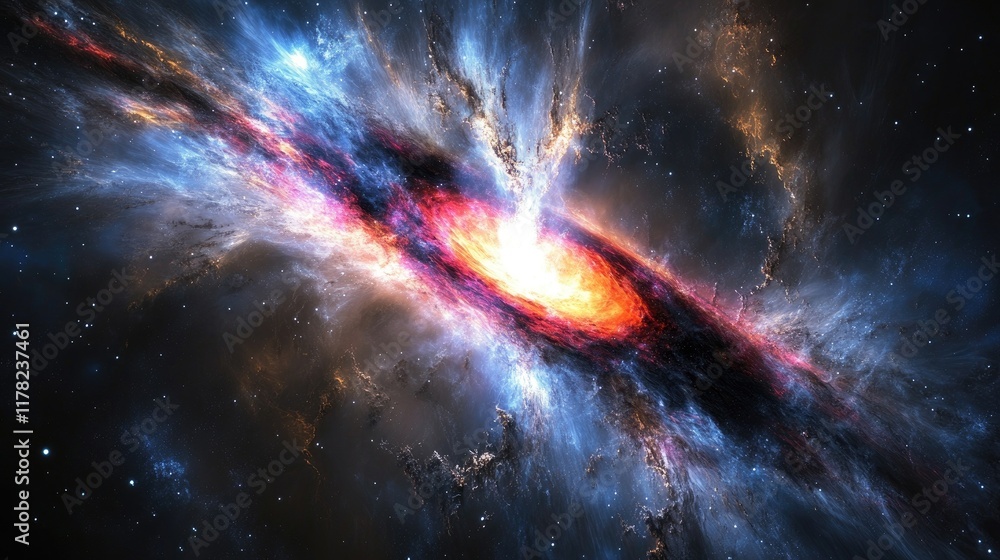 Poster a captivating image of a cosmic black hole, with swirling particles of light and matter captured in 
