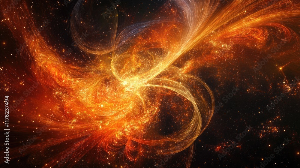 Poster a captivating image of a cosmic black hole, with swirling particles of light and matter captured in 
