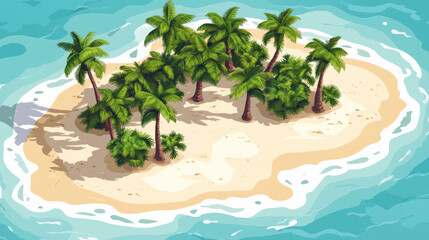 Tropical Island Paradise with Lush Palm Trees and Clear Water