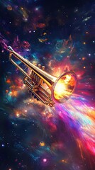 Golden Trumpet Soaring Through A Cosmic Nebula