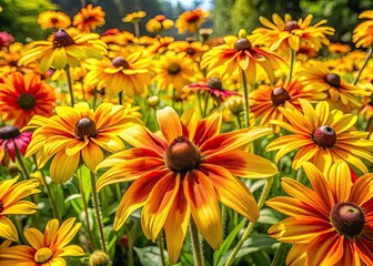 Panoramic Summer Garden Rudbeckia Bloom - Vibrant Yellow Flowers Landscape Photography