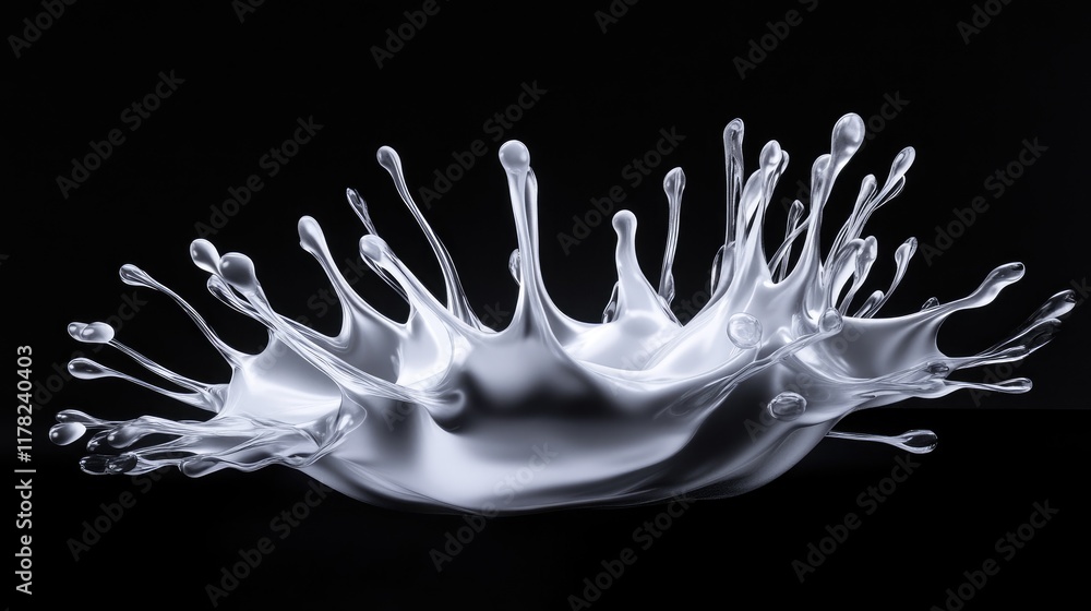 Poster a dynamic abstract white splash with fluid spikes and smooth organic flow, capturing the elegance of