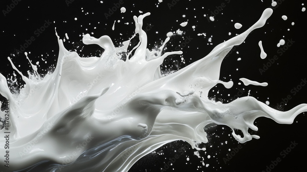 Poster a dynamic abstract white splash with fluid spikes and smooth organic flow, capturing the elegance of