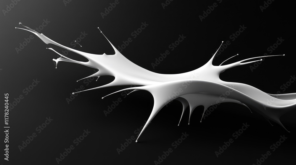 Poster a dynamic abstract white splash with fluid spikes and smooth organic flow, capturing the elegance of
