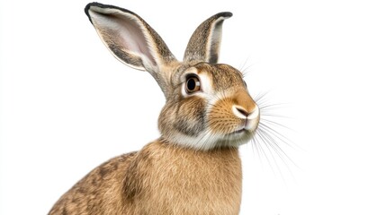 Obraz premium A close-up of a rabbit with detailed fur and expressive features.