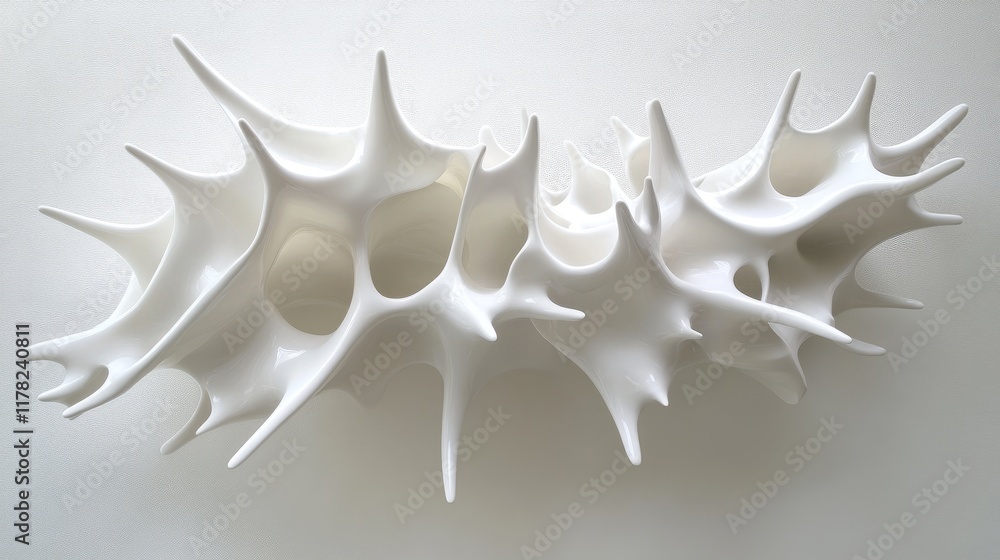 Poster a flowing abstract splash of white, with smooth spikes extending outward in an organic, dynamic patt