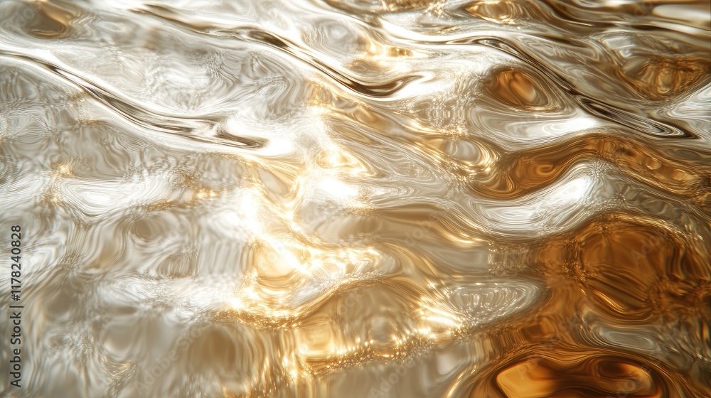 Poster A fluid abstract pattern resembling ocean waves, with light reflecting and rippling across the surface in a mesmerizing, rhythmic design