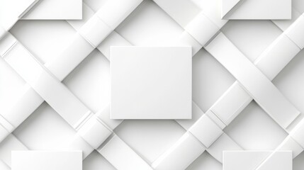 Fototapeta premium Clean Minimalist Mockup: A pristine white square card nestled within a geometric pattern of interwoven white stripes, offering a sleek and modern backdrop for branding or design presentation.