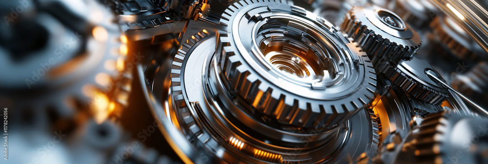Aufkleber a mechanical arrow with gears and pistons, rotating within a futuristic digital interface, symbolizi