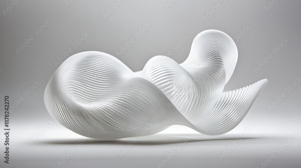 Poster a graceful abstract of fluid glass waves captured in soft light, evoking a sense of calmness, smooth