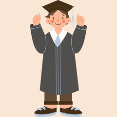 Gaduate Boy Character Illustration, Happy Graduation Boy Illustration