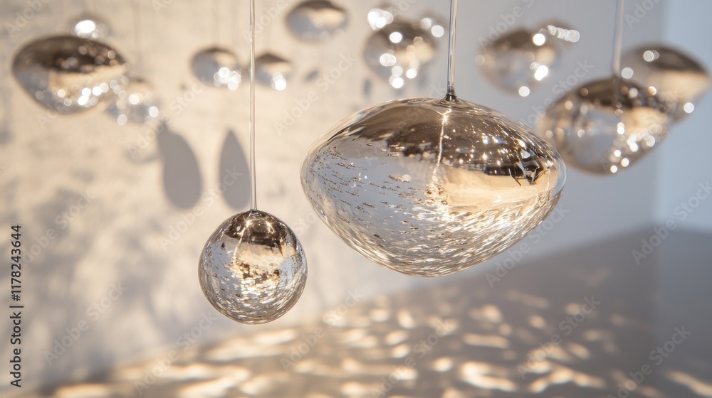 Poster a mesmerizing close-up of water droplets suspended in mid-air, creating a serene and captivating sce