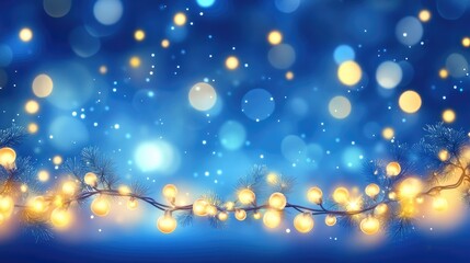 A mesmerizing display of warm bokeh lights on a blue background, adding a touch of magic and festive cheer to the composition