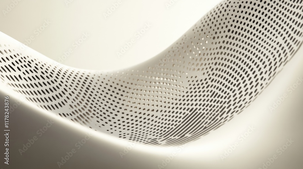 Poster a minimalist composition featuring a graceful, perforated curved design on a simple, neutral backgro
