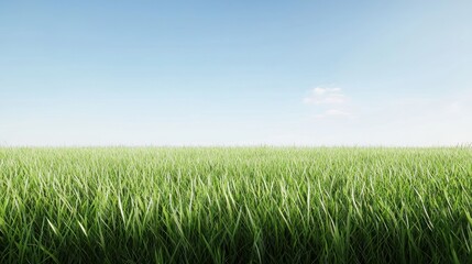 Obraz premium Lush green grass under a clear blue sky, evoking tranquility.