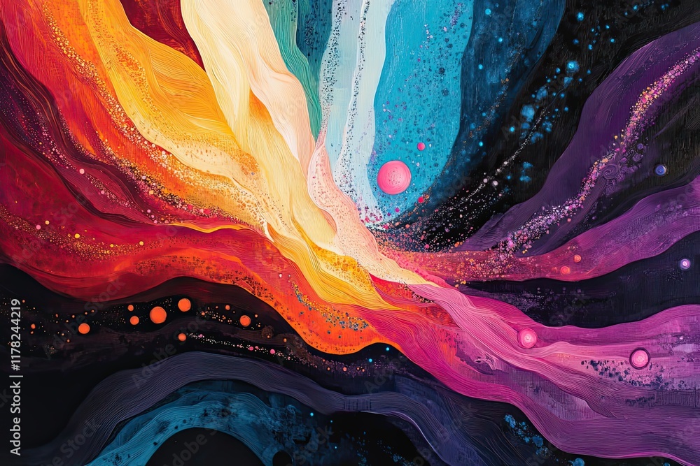 Poster abstract colorful waves and celestial elements