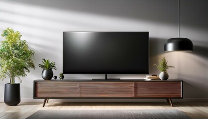 black flat screen tv on stand