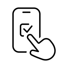 Mobile phone with check mark in line style icon. Successful payment, checkmark PNG symbol. Business, digital online payments and technology signs. vector illustration for apps and website