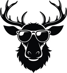 Cool Moose wearing sunglasses, black silhouette logo svg vector design, Moose icon illustration graphic